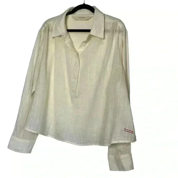 Peace Love World Washed Gauze Pullover Blouse Top Pockets Boho Bohemian Size L - Picture 2 of 10